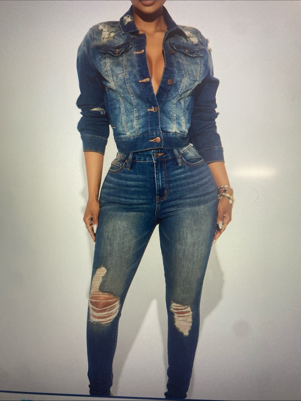 Fashion Nova- Kelly Ripped Denim Tinted Skinny Jeans - Dark Denim